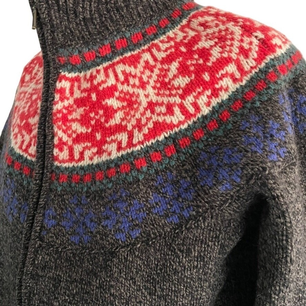 L.L. Bean 100% Lambswool Fair Isle Sweater Jacket Sherpa Lined Zip Women's L - Picture 4 of 12